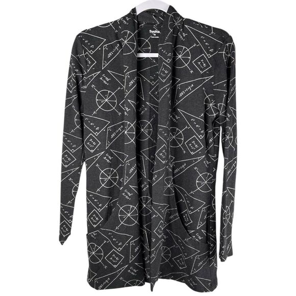 Svaha Size medium grey STEM Geometry Math formulas Organic Cotton Cardigan - Picture 1 of 8
